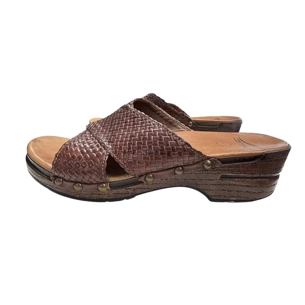 Dansko Mila Sandals Womens 42 11.5-12 Brown Woven Leather Slide Wedge Boho